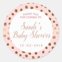 Pink and Rose gold polkadot baby shower sticker