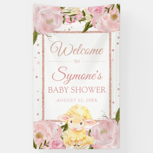Pink and Rose Gold Sheep Custom Baby Shower Banner