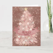 Pink and Rose Gold Watercolor Christmas Tree Holiday Card (Front)