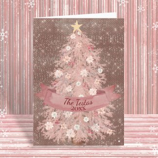 Pink and Rose Gold Watercolor Christmas Tree
