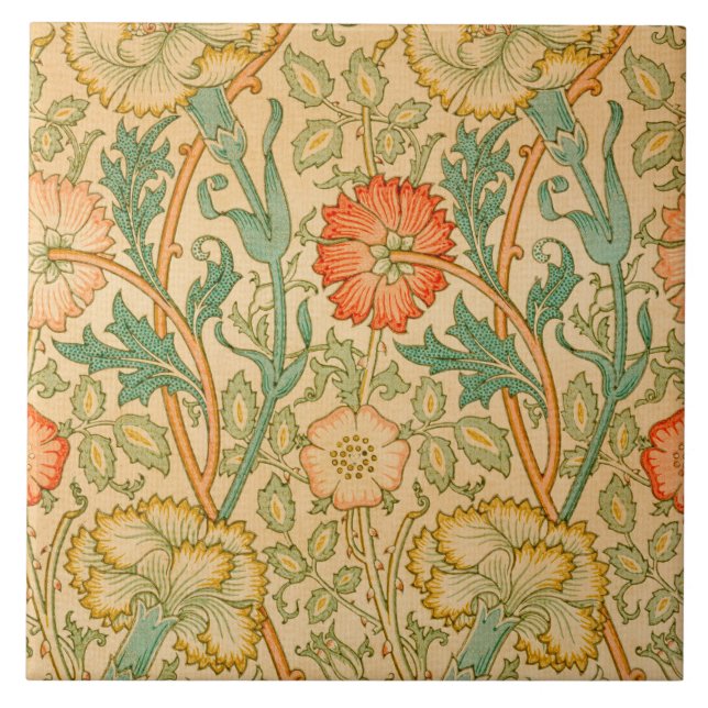 Pink and Rose Pattern (by William Morris) Ceramic Tile (Front)