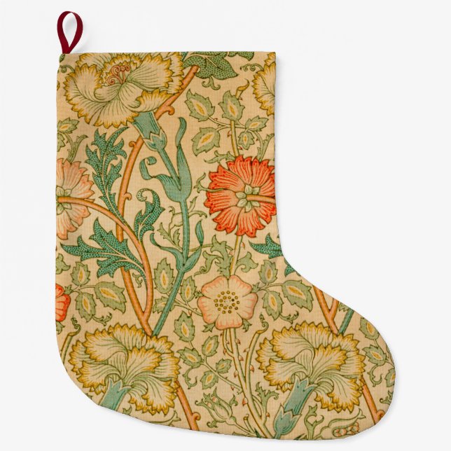 Pink and Rose Pattern (by William Morris) Large Christmas Stocking (Front)