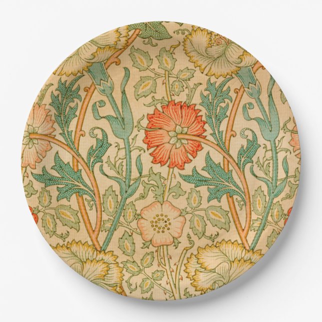 Pink and Rose Pattern (by William Morris) Paper Plates (Front)