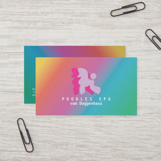 Pink and Rose Poodle Couple Business Card (Front/Back In Situ)