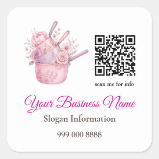 Pink and Roses Catering Business QR Code Sticker