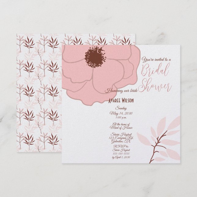 Pink and Rust Folk Art Floral Invitation (Front/Back)