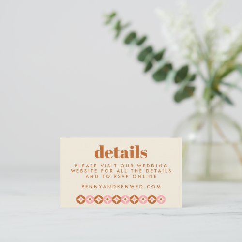 Pink and Rust Mid Mod Chic Wedding Website Enclosure Card