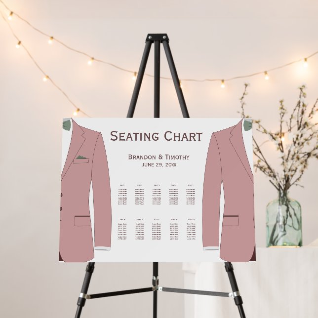 Pink And Sage Gay Wedding Seating Chart Foam Board (In Situ (Stand))