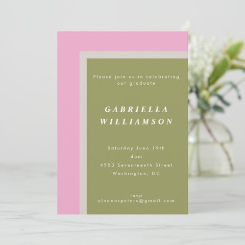 Pink and Sage Geometric Custom Graduation Party Invitation