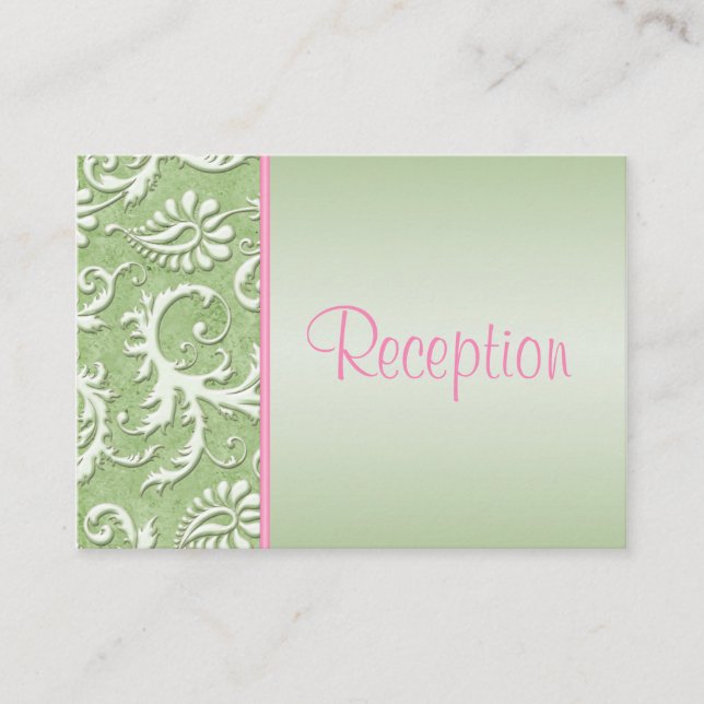 Pink and Sage Green Damask Enclosure Card (Front)