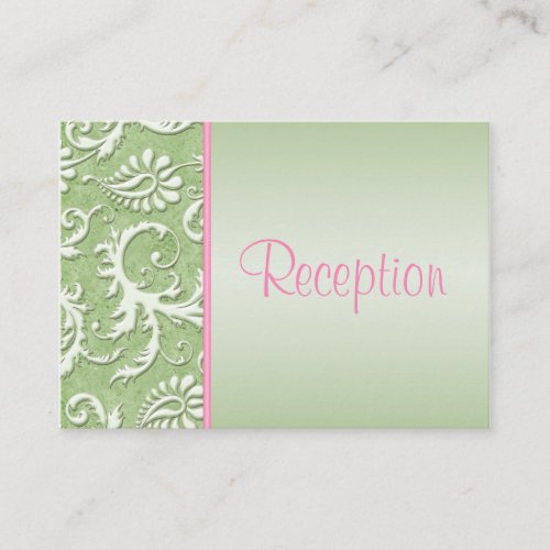 Pink and Sage Green Damask Enclosure Card Business Cards