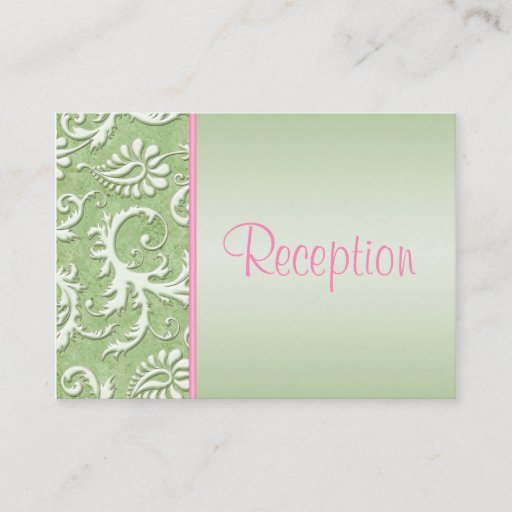 Customizable Pink and Sage Green Damask Enclosure Card Business Cards