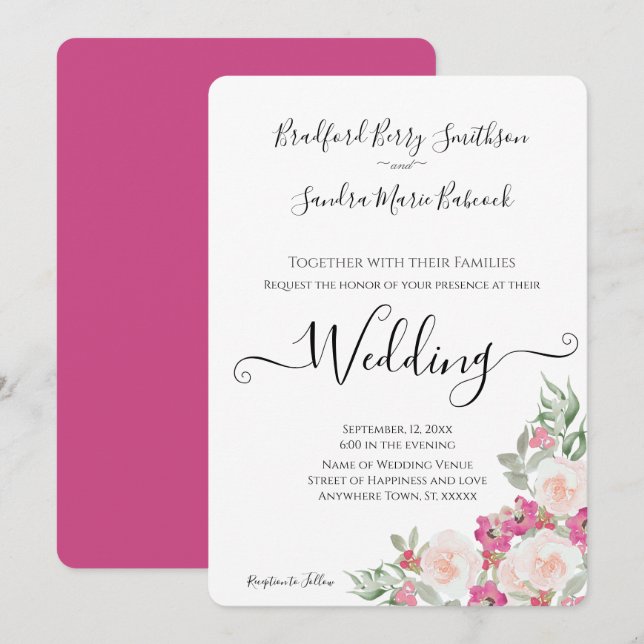  Pink and Sage Green Floral Wedding invitation (Front/Back)