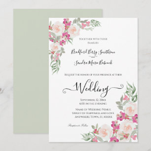  Pink and Sage Green Floral Wedding invitation