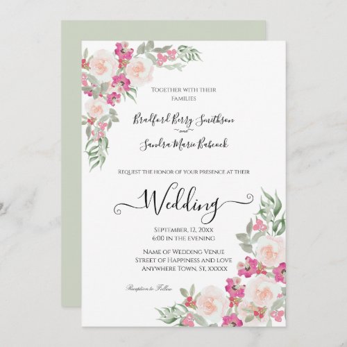  Pink and Sage Green Floral Wedding invitation