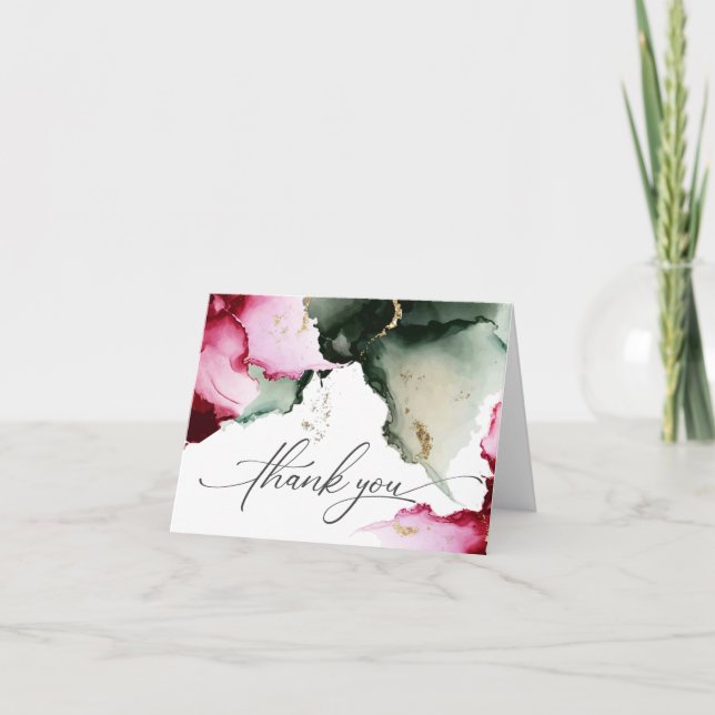 Pink and Sage Green Watercolor Geode Thank You Card (Front)