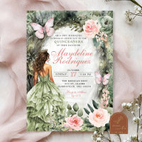 Pink and Sage Green Whimsical Forest Quinceanera