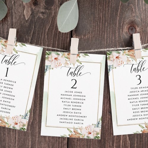 Pink and Sage Seating Plan Cards with Guest Names