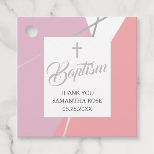 Pink and Salmon Contemporary Baptism Favor Tags