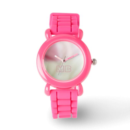 Pink and satin fabric effect with your initials watch