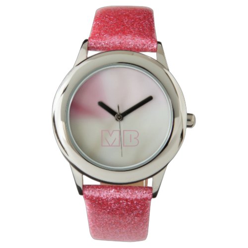 Pink and satin fabric effect with your initials watch