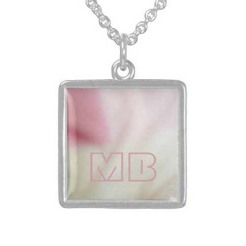 Pink and satin fabric-look with your initials sterling silver necklace