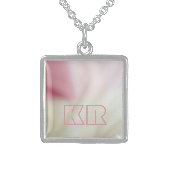 Pink and satin fabric-look with your initials sterling silver necklace (Front)