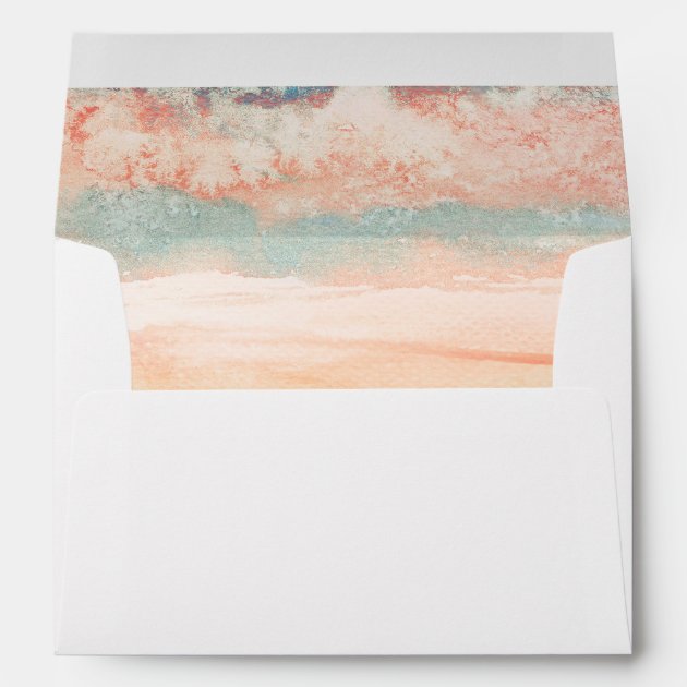 Pink And Sea Blue Beach Wedding Watercolor Envelope