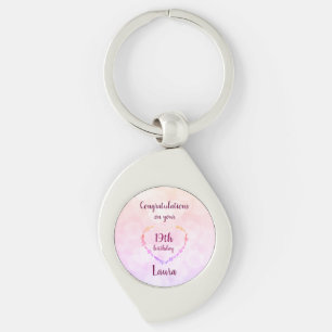 Pink and Silver 19th Birthday Personalised Keychain