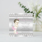 Pink and Silver Angel Baby Shower Invitation (Standing Front)