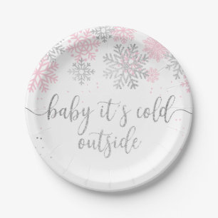 Pink And Silver Baby It's Cold Outside Winter Paper Plates