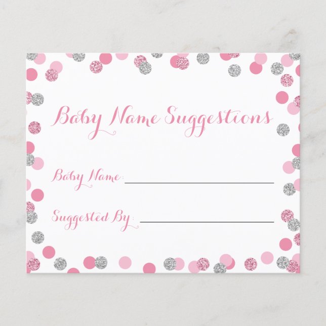 Pink and Silver Baby Shower Name Suggestion Cards (Front)