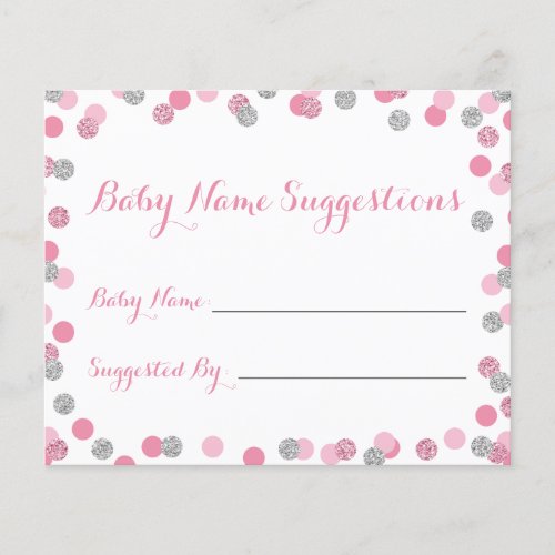 Pink and Silver Baby Shower Name Suggestion Cards