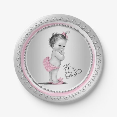 Pink And Silver Baby Shower Paper Plates