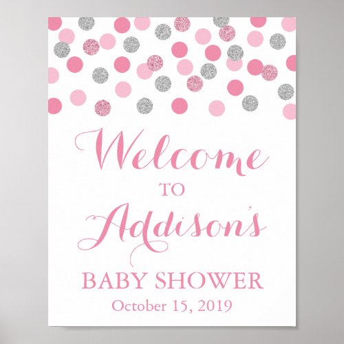 Pink and Silver Baby Shower Welcome Sign Poster