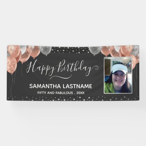 Pink and Silver Balloons Birthday Party  Banner