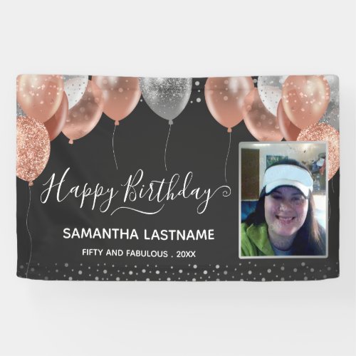 Pink and Silver Balloons Birthday Party  Banner