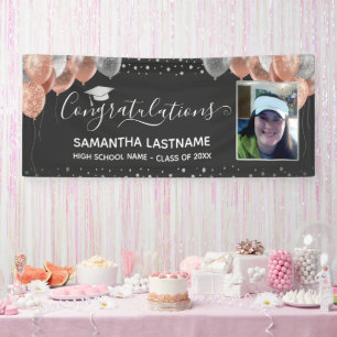 Pink and Silver Balloons Graduation Banner