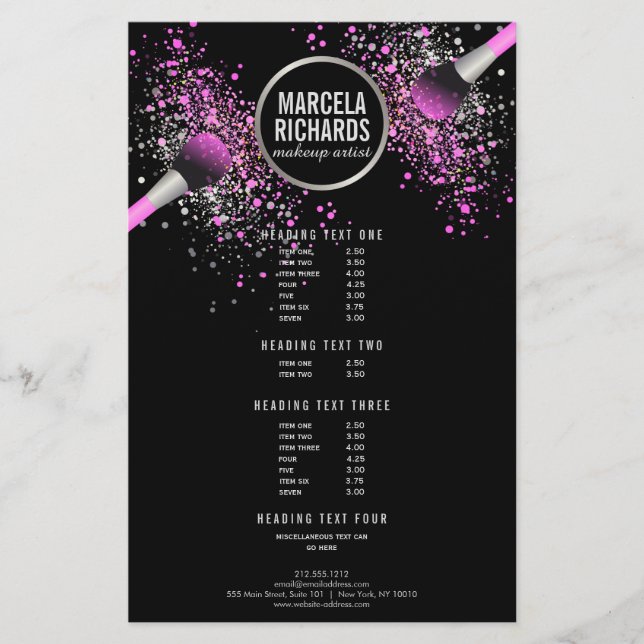 Pink and Silver Blush Confetti Makeup Artist Flyer (Front)