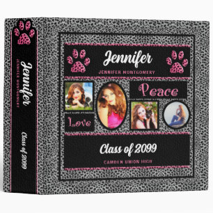 Pink and Silver Cheetah Print Photo Paw School Binder
