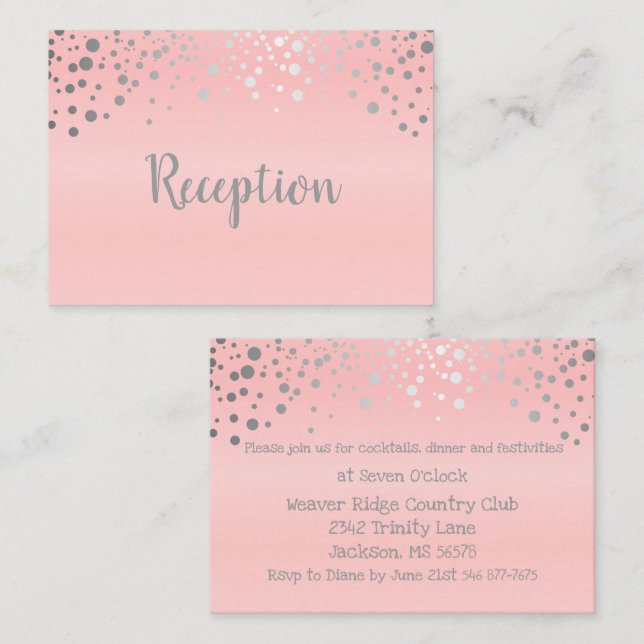 Pink and Silver Confetti Dots - Reception Enclosure Card (Front/Back)