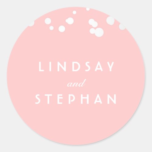 Pink and Silver Confetti Wedding Classic Round Sticker - Blush pink and silver confetti wedding seals