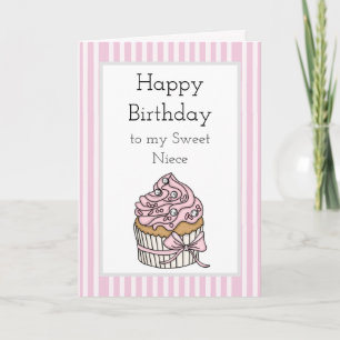 Pink and Silver Cupcake Happy Birthday Niece Card