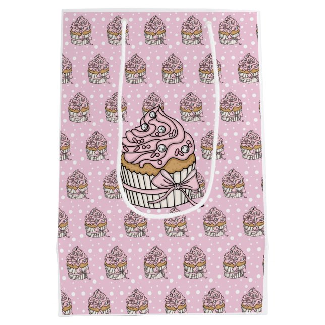 Pink and Silver Cupcakes Polka Dot  Medium Gift Bag (Back)