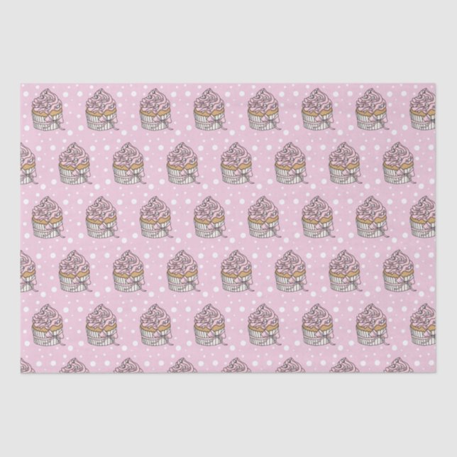 Pink and Silver Cupcakes Polka Dot   Tissue Paper (Front)