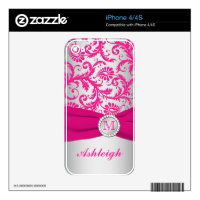 Pink and Silver Damask iPhone 4/4s Skin