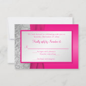 Pink and Silver Damask Quinceanera RSVP Card (Back)