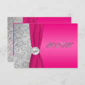 Pink and Silver Damask Quinceanera RSVP Card (Front/Back)