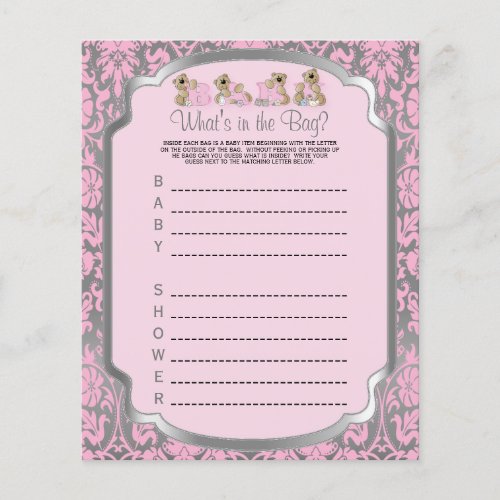 Pink and Silver Damask Teddy Bears _ Game Flyer