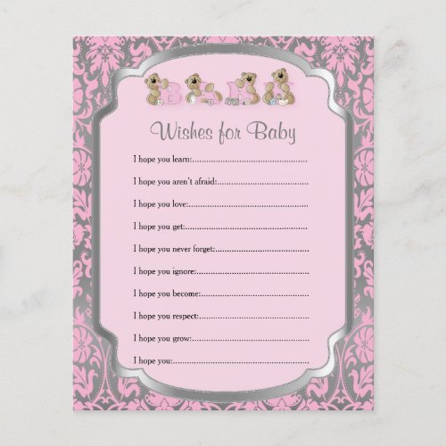 Pink and Silver Damask Teddy Bears_ Wishes Flyer